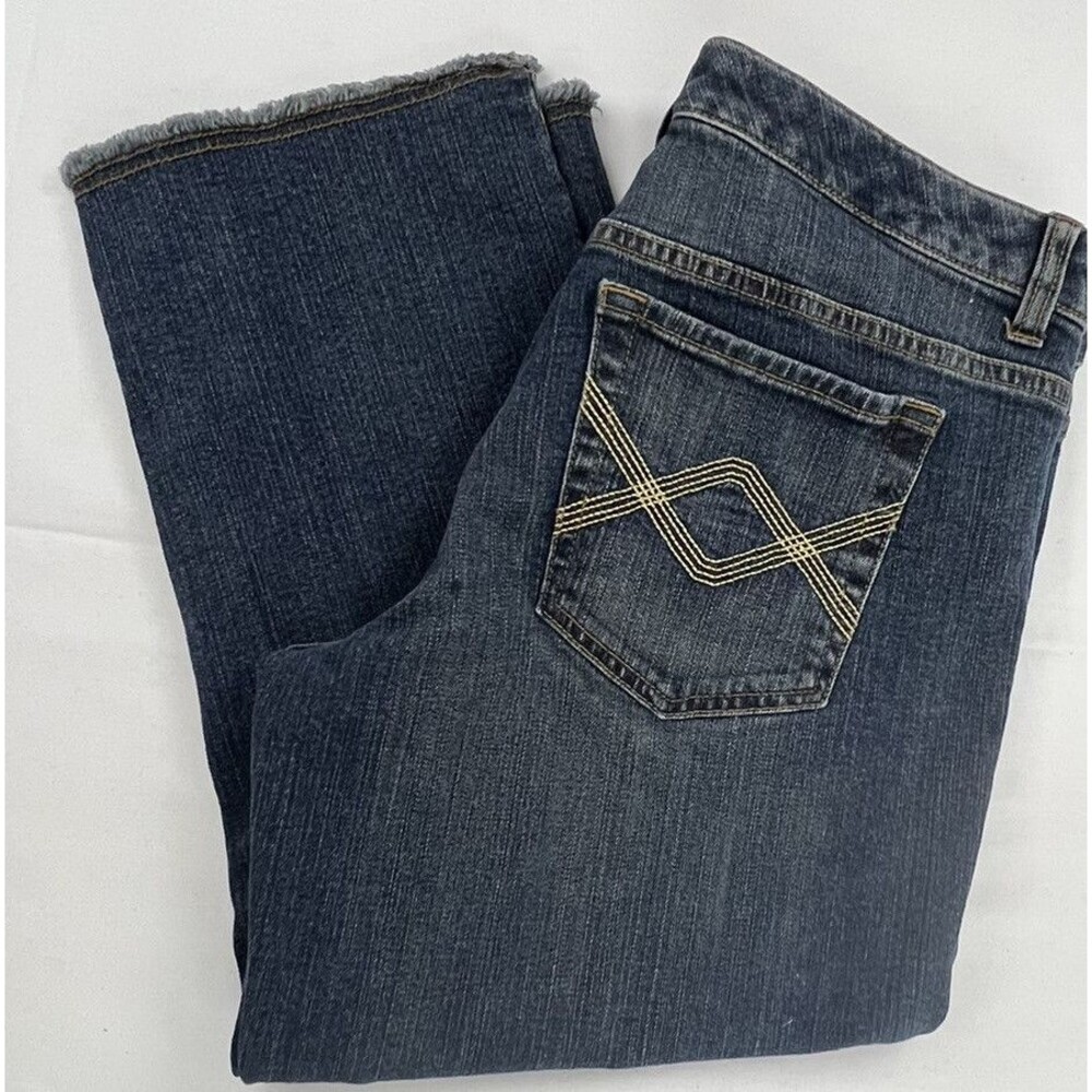Tommy Hilfiger Womens Medium Wash 5 Pocket Frayed Hems Denim Jean Capris Size 10